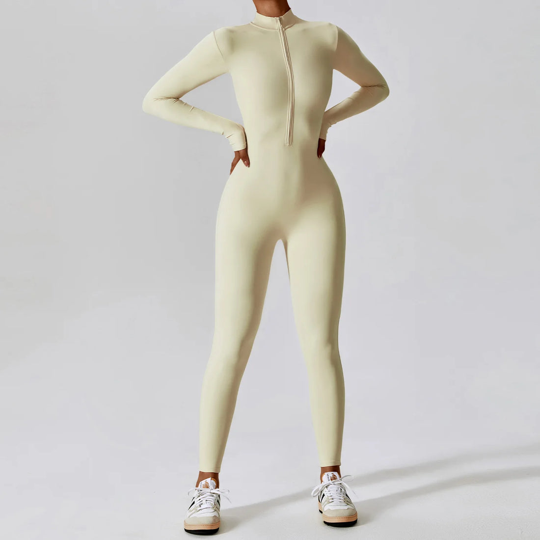 Ribbed Zip Long Sleeve Jumpsuit