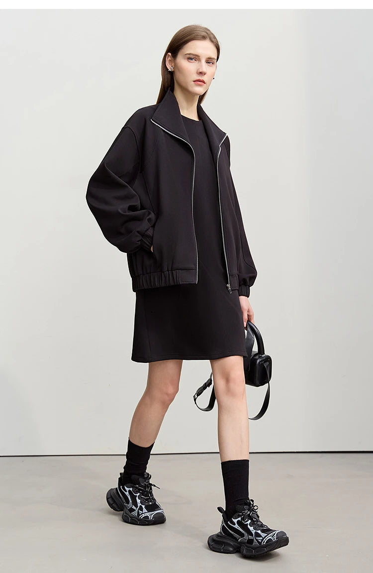 Knit Stand Collar Zip Jacket