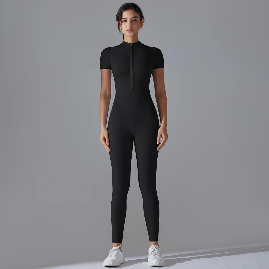 Short Sleeve Zip Front Jumpsuit