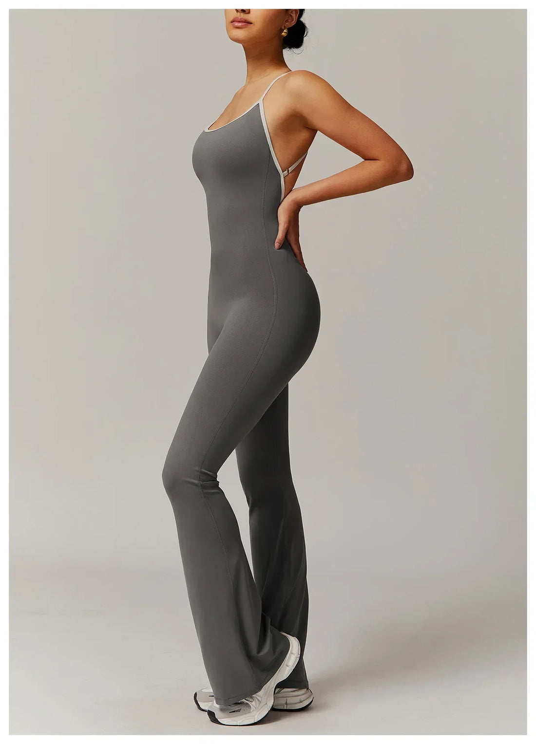 Deep V-Back Flare Jumpsuit