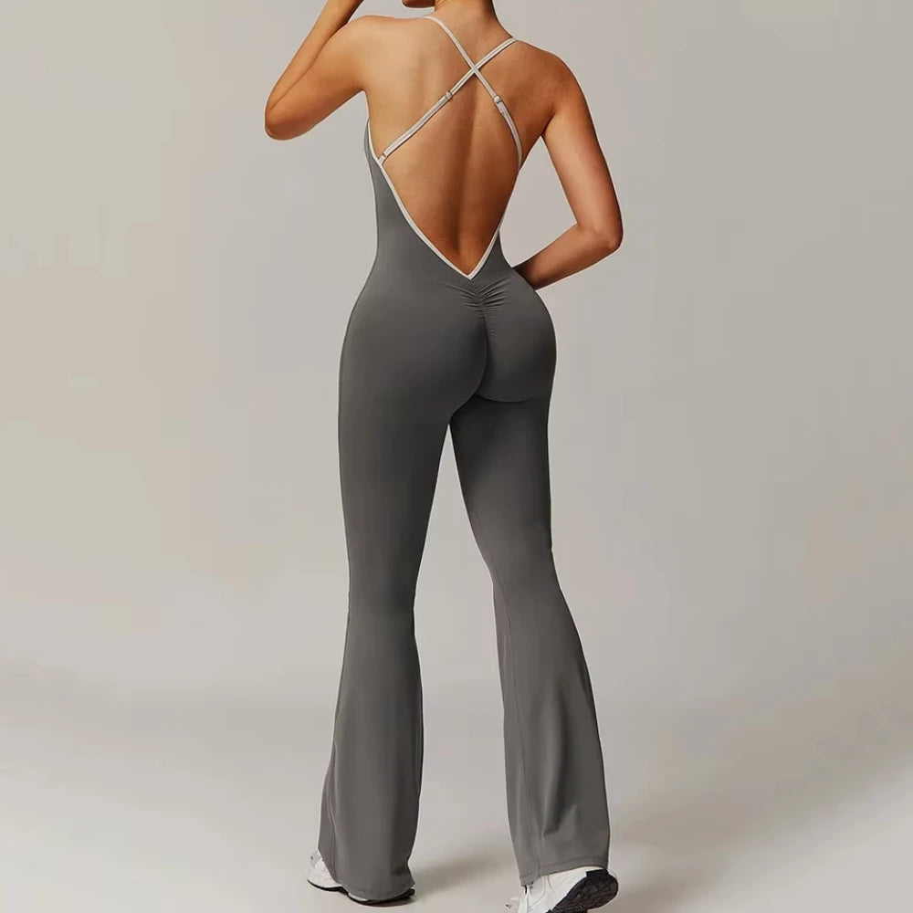 Deep V-Back Flare Jumpsuit