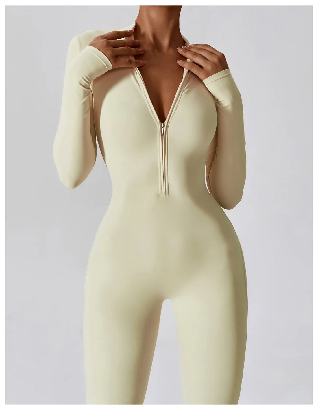 Ribbed Zip Long Sleeve Jumpsuit
