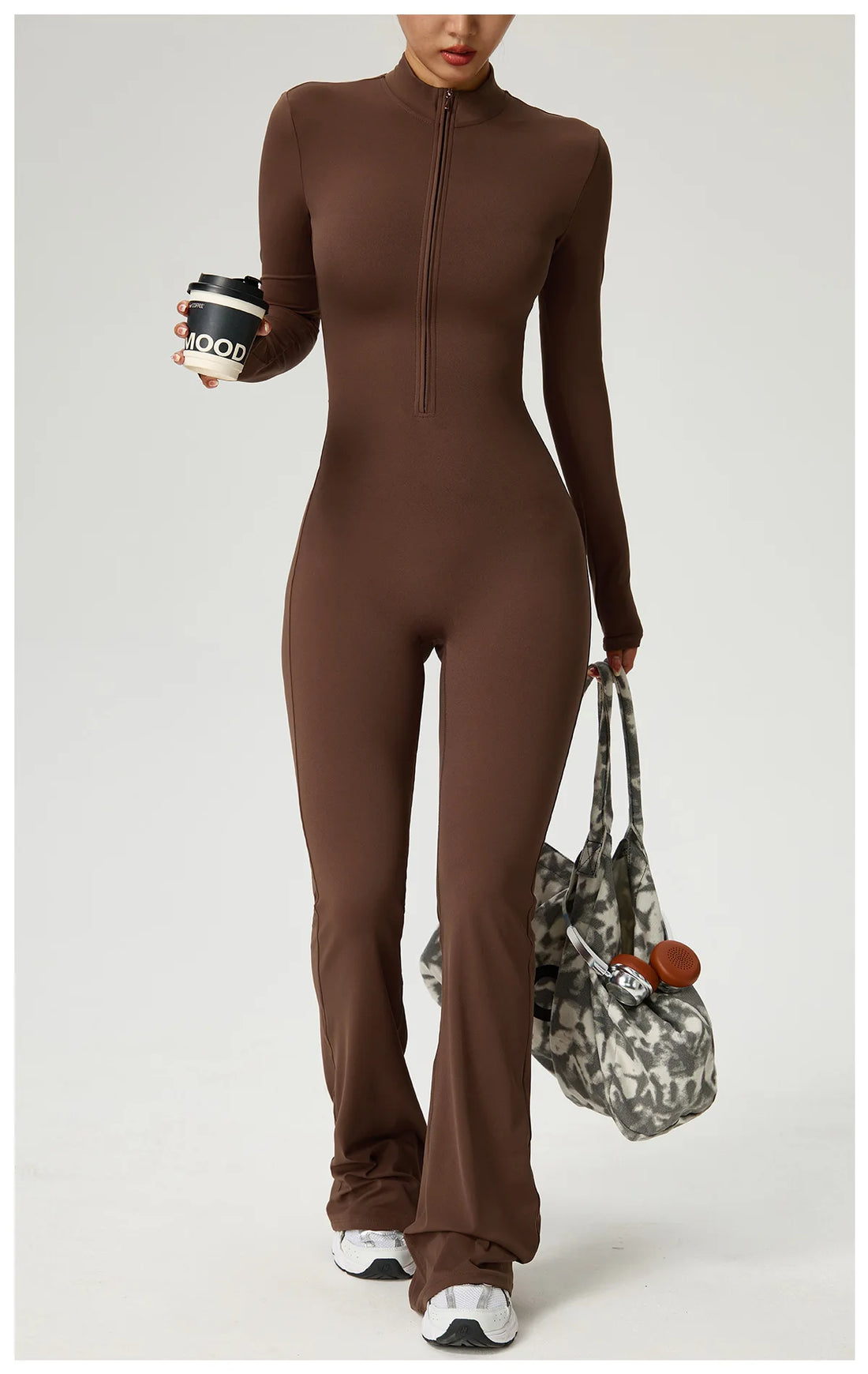 Zip Front Long Sleeve Flare Jumpsuit