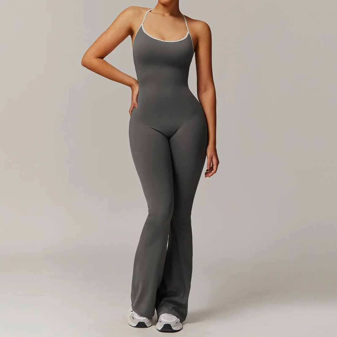 Deep V-Back Flare Jumpsuit