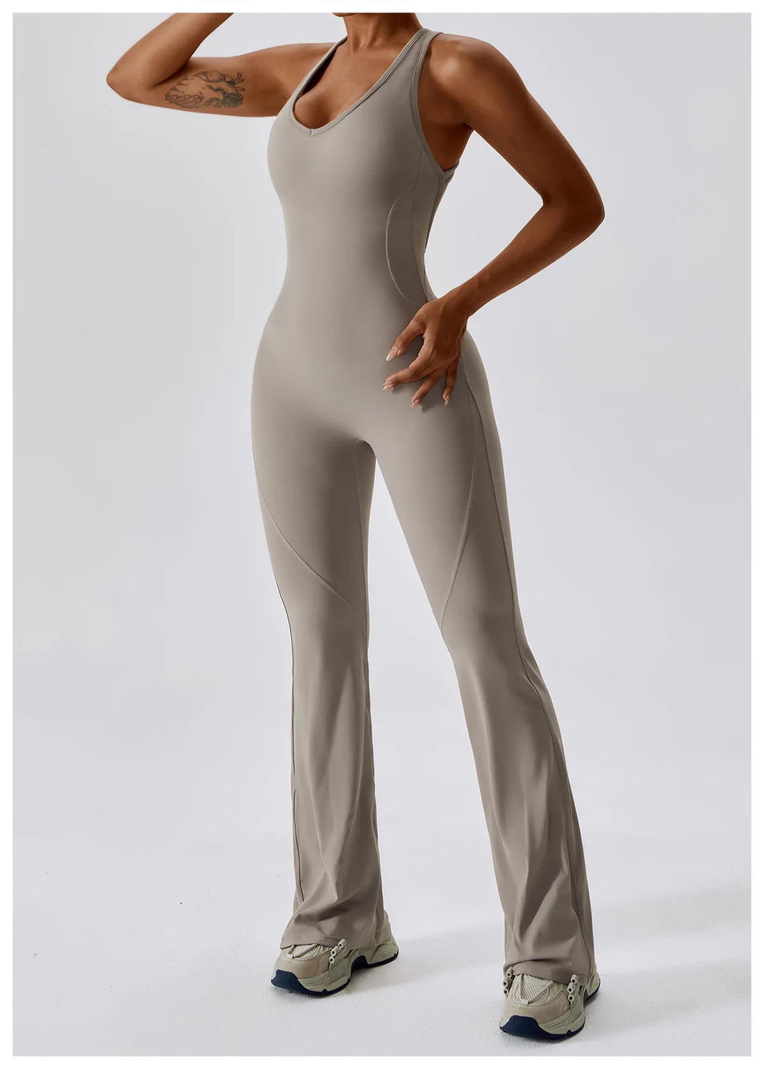 V-Back Scrunch Flare Jumpsuit