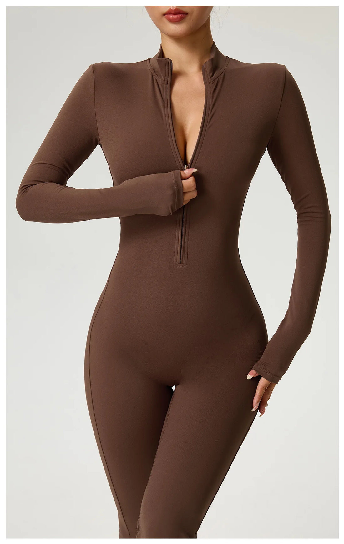 Zip Front Long Sleeve Flare Jumpsuit