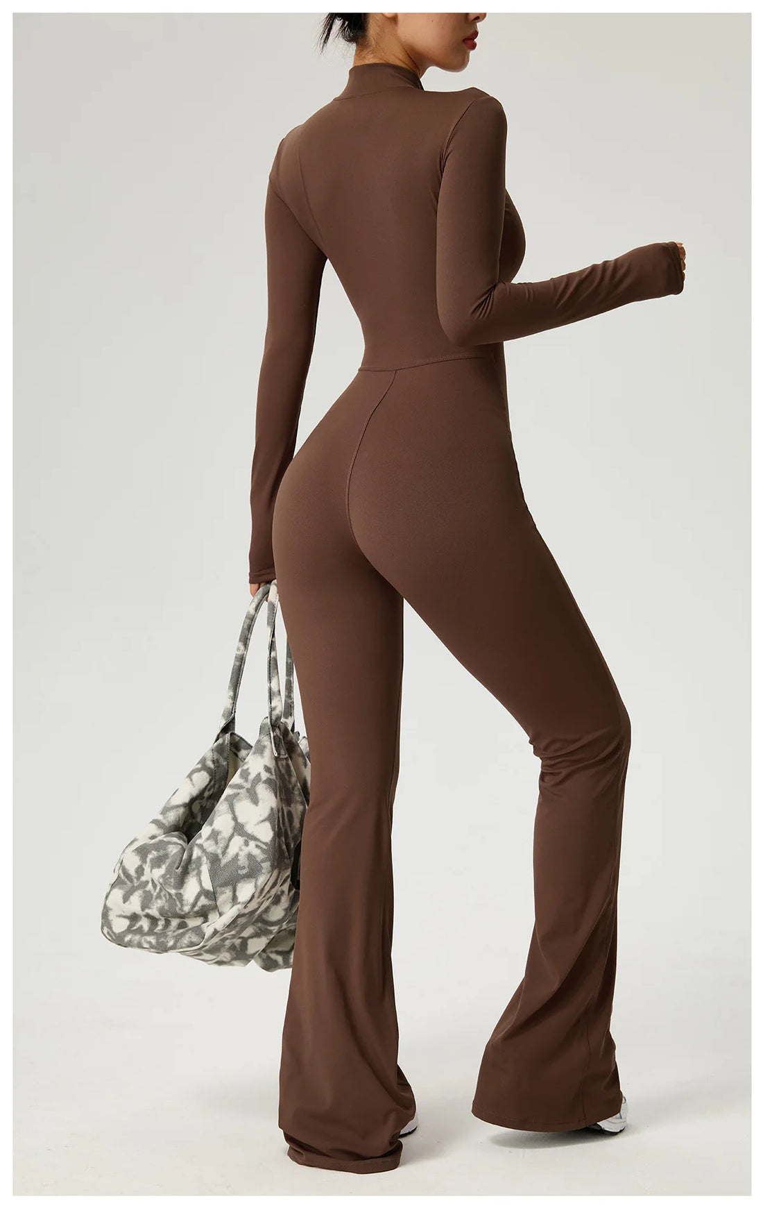 Zip Front Long Sleeve Flare Jumpsuit