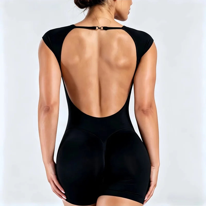 Short Sleeve Open Back Romper