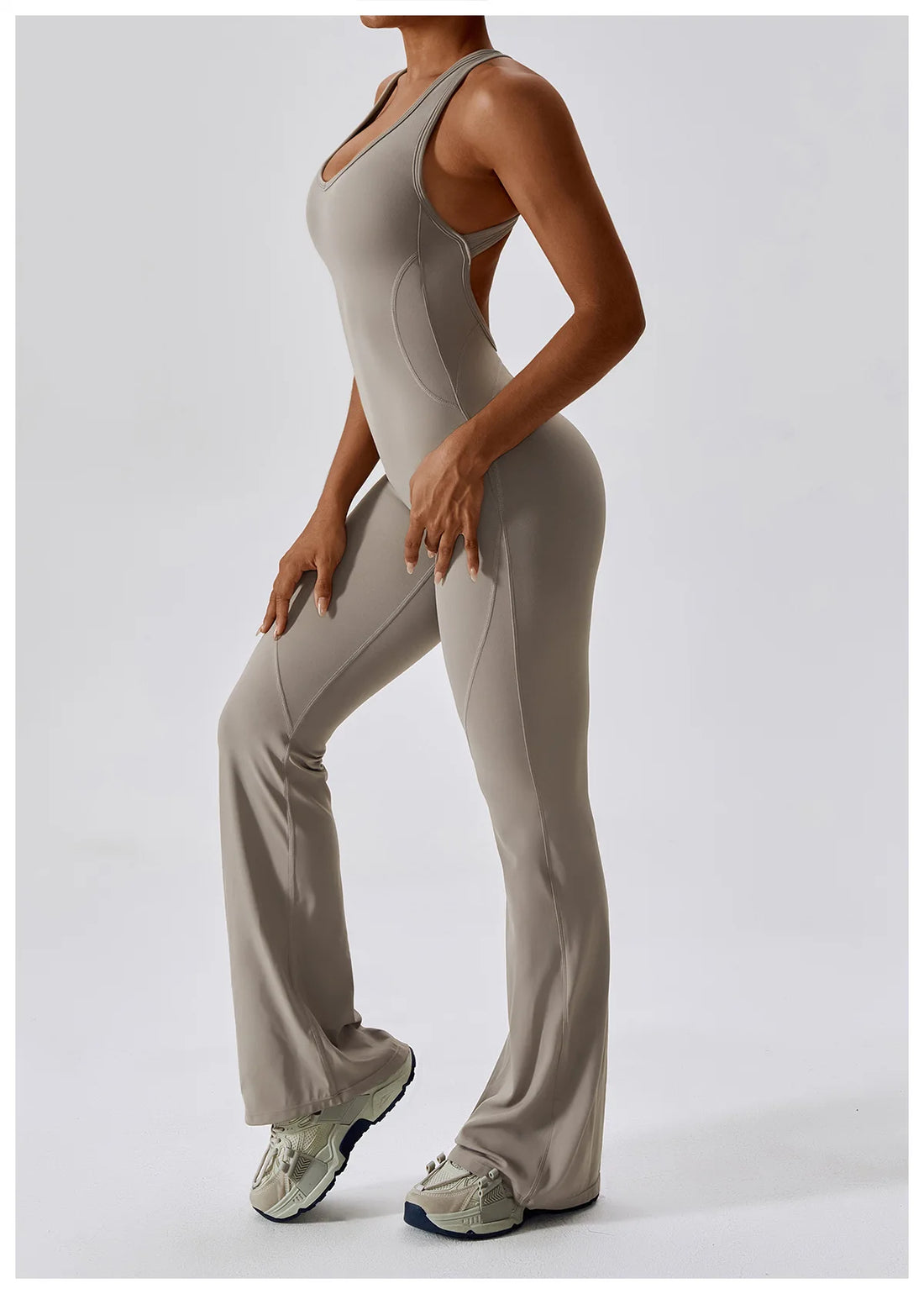 V-Back Scrunch Flare Jumpsuit