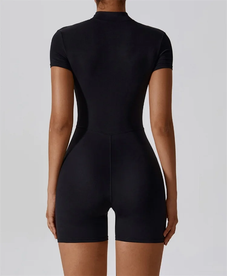 Stand Collar Half Zip Romper