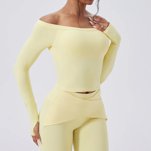 Slash Neck Long Sleeve Crop