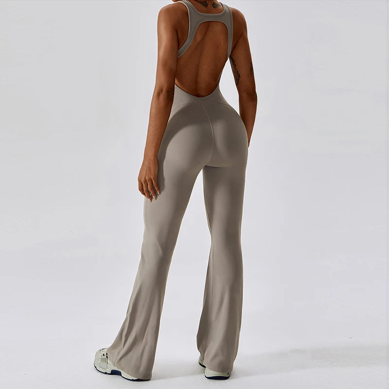 V-Back Scrunch Flare Jumpsuit