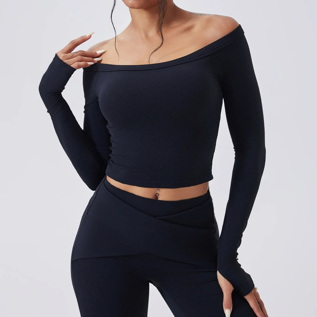Slash Neck Long Sleeve Crop