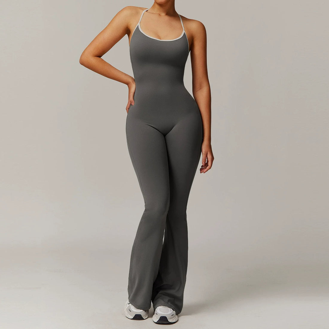 Deep V-Back Flare Jumpsuit