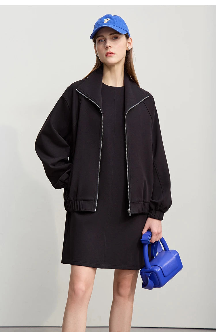 Knit Stand Collar Zip Jacket