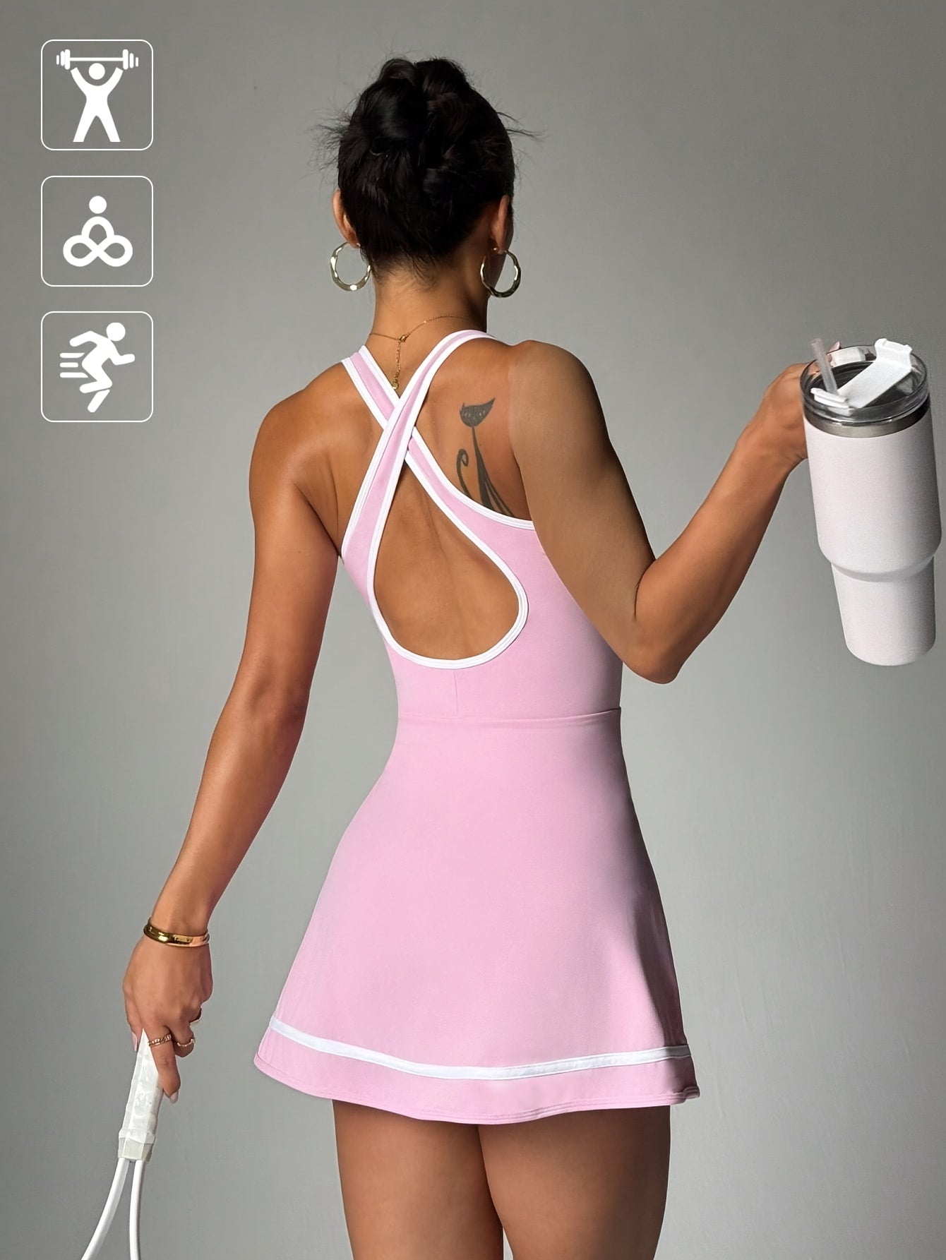 Conjunto de Saia Tênis Feminina Duas Peçes - Shorts Internos, Design Cruzado nas Costas, Ótimo Toque Macio e Elástico em Quatro Direções com Bolsos para Esportivo Casual