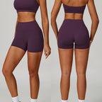 Yoga Halter Top & High-Waist Shorts Set - Nude