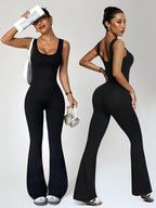 Macacão Bodycon Sem Costas para Mulheres - Leggings Flare de Alta Elasticidade sem Mangas, Traje Completo até o Chão Para Festa ou Ginástica, Lavável à Máquina (Preto Sólido), Macacões para Mulheres, Macacão Feminino Elegante e Sofisticado, Macacão Tudo em Um para Mulheres, Body para Mulheres, Macacão Preto para Mulheres, Roupas de Rave para Mulheres, Conjuntos de Verão para Mulheres, Macacões e Macaquetas para Mulheres, Conjuntos Elegantes para Mulheres, Roupas de Balada