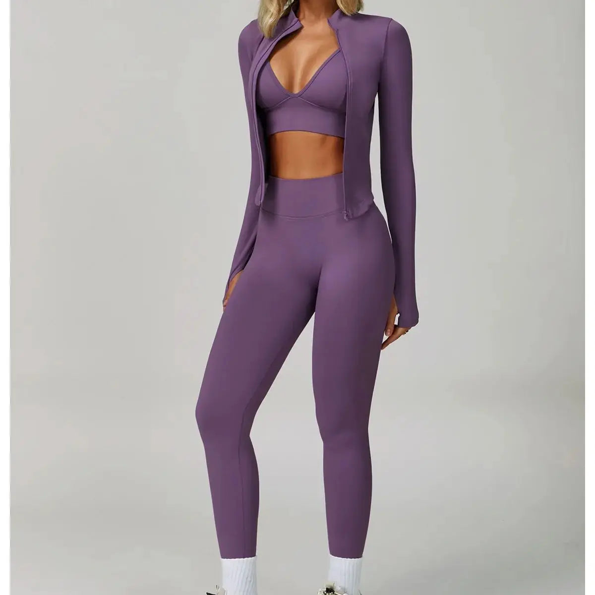 Seamless Bra, Jacket & Bottoms Set