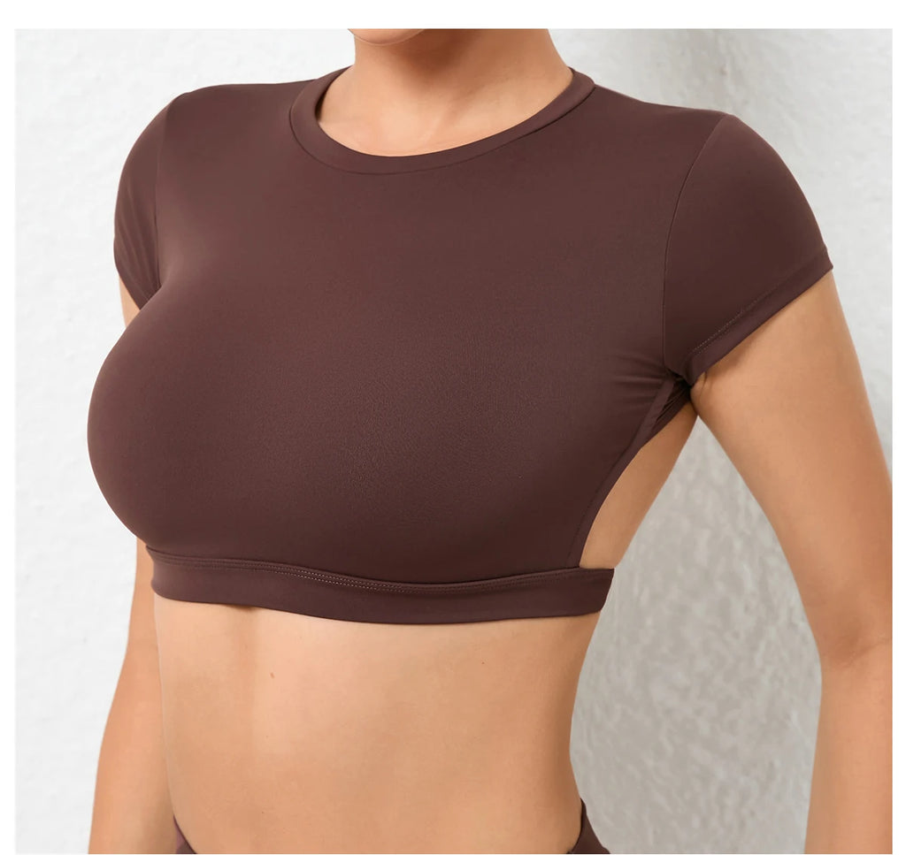 Sports Muscle Back Tee Without Padded Women Backless Sports Shirts Workout Gym Training Yoga T-Shirt Outdoor Open Back Tops