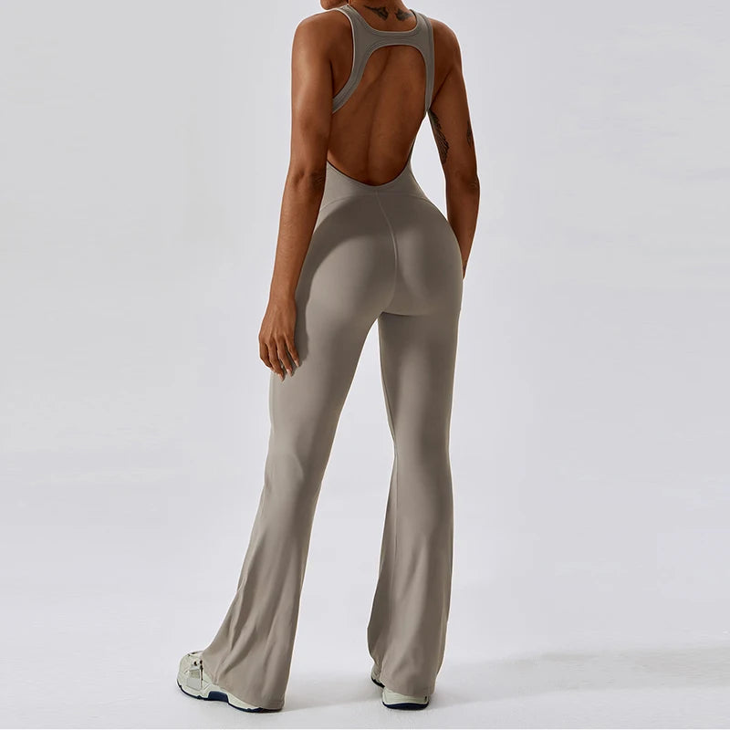V-Back Scrunch Flare Jumpsuit