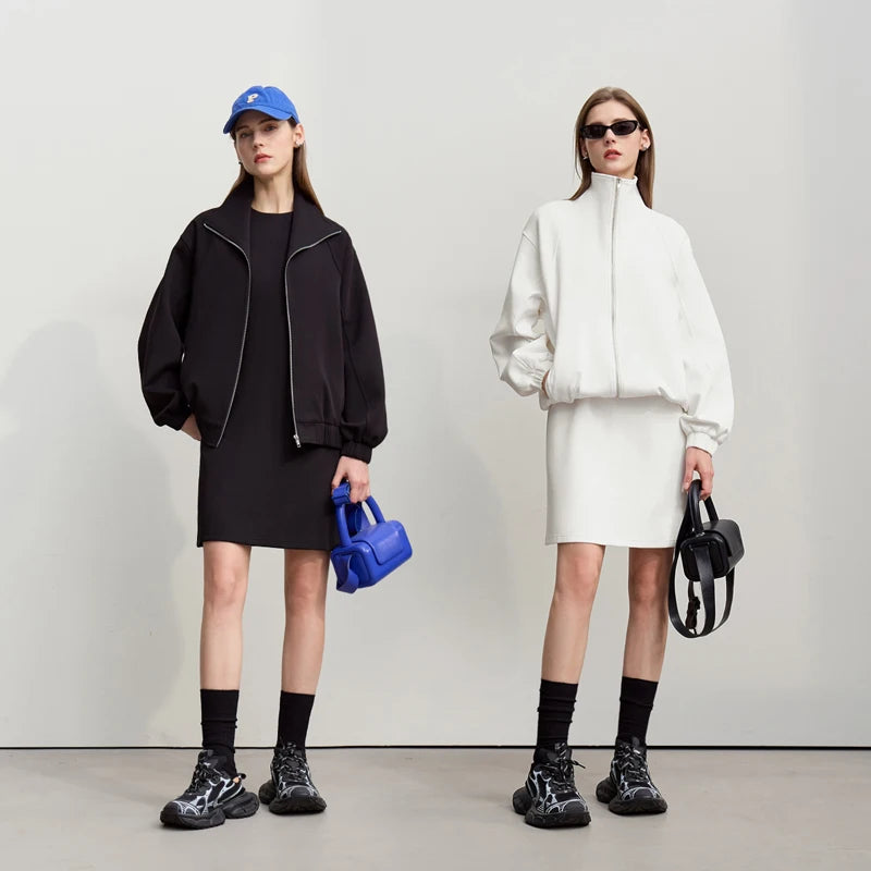 Knit Stand Collar Zip Jacket