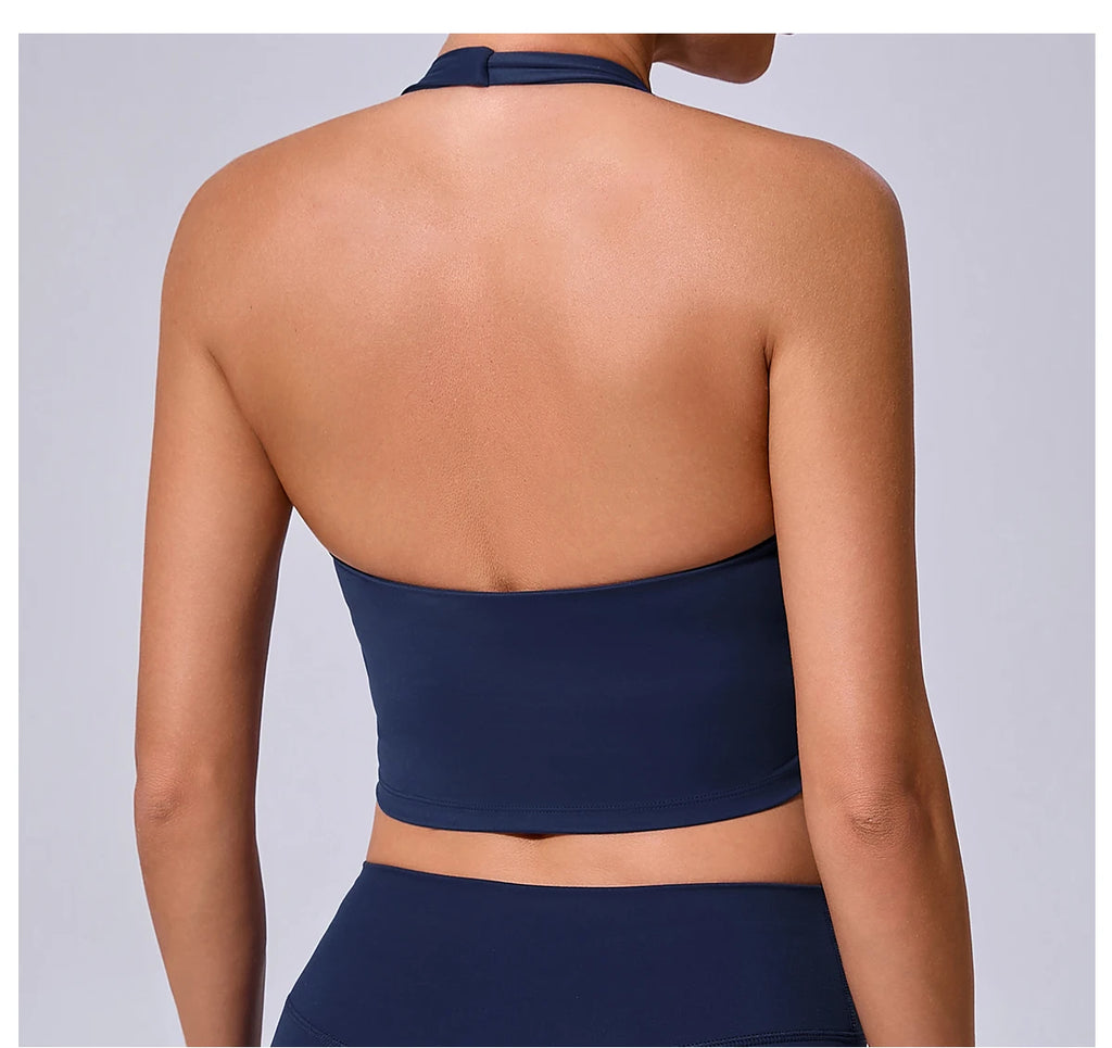 Ladies Sports Bra Sexy Hanging Neck High Support Impact Yoga Underwear Running Fitness Gym Push Up Workout Bra Padded Bralette