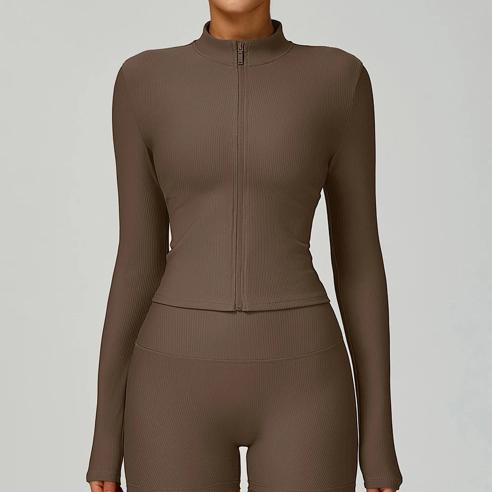 Women Outdoor Running Fitness Wear T-shirt Zipper Long Sleeved Sports Top Yoga Long Sleeved Yoga Shirt Gym Push Up Workout Coat
