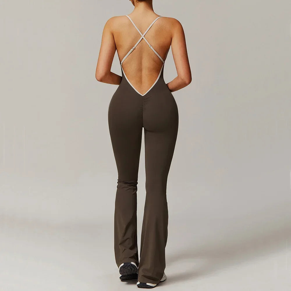 Deep V-Back Flare Jumpsuit