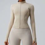 Gym Shirt Women's Full Zipper Yoga Top With Thumbholes Fitness Running Jacket Stretch Fit Long Sleeve Round Neck Top Sportswear