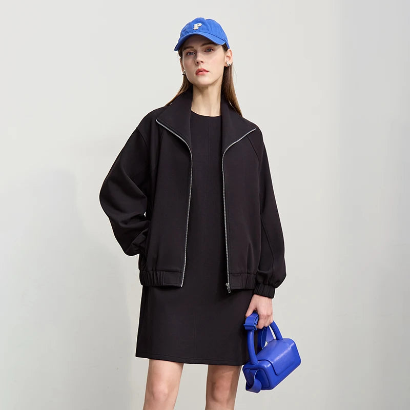 Knit Stand Collar Zip Jacket
