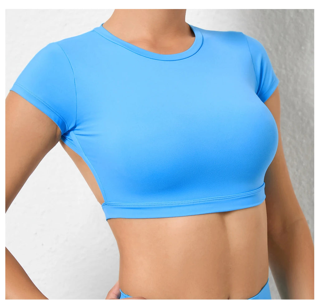 Sports Muscle Back Tee Without Padded Women Backless Sports Shirts Workout Gym Training Yoga T-Shirt Outdoor Open Back Tops