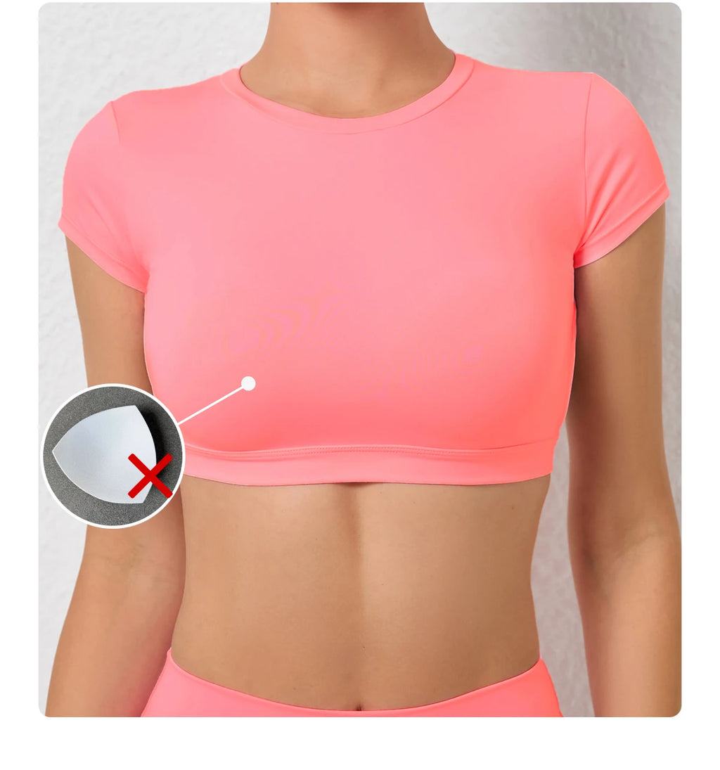 Sports Muscle Back Tee Without Padded Women Backless Sports Shirts Workout Gym Training Yoga T-Shirt Outdoor Open Back Tops