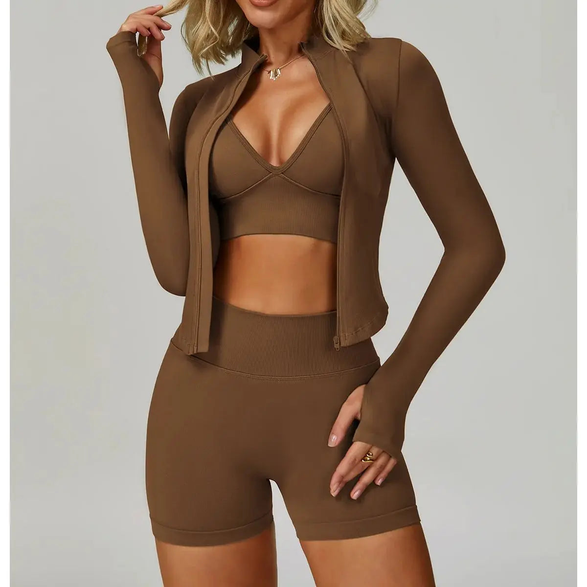 Seamless Bra, Jacket & Bottoms Set