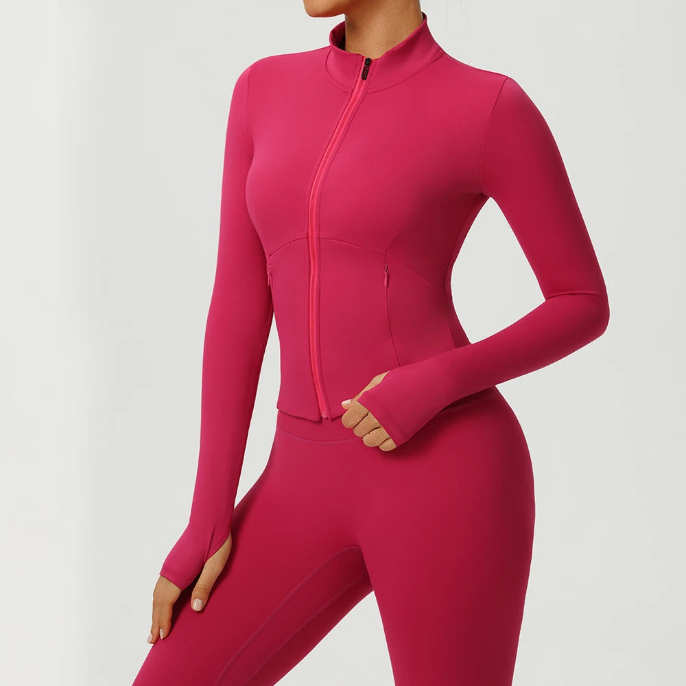 Yoga Long Sleeve Women Fitness Yoga Shirts Gym Workout Top Zipper Sports Jacket Running Cycling Shirts Female Push Up Sportswear