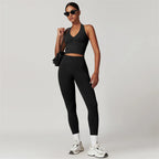 2 Pieces Women Yoga Set Workout Sportswear Gym Clothing Fitness Short Sleeve Crop Top High Waist Leggings Sport Suits