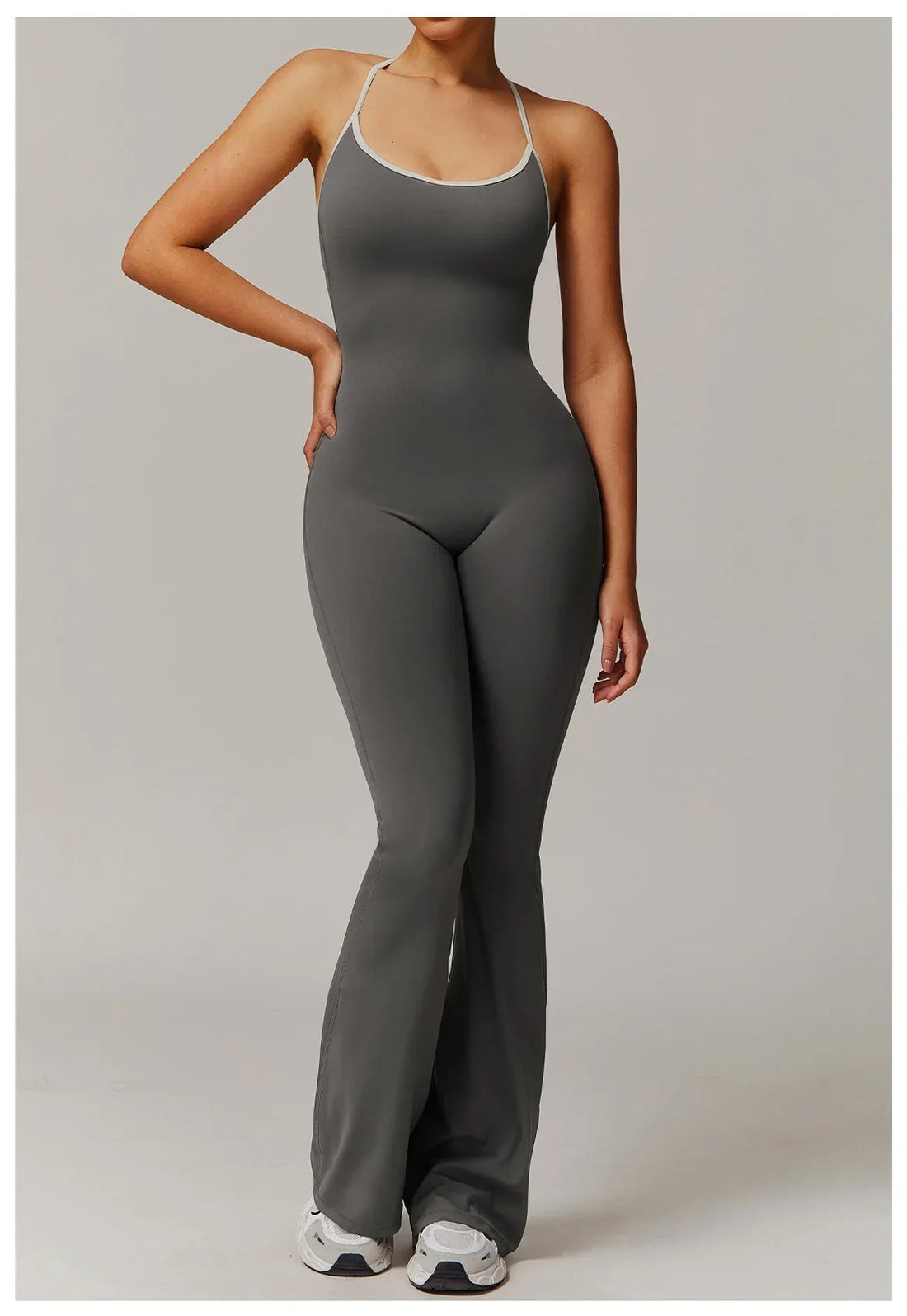 Deep V-Back Flare Jumpsuit