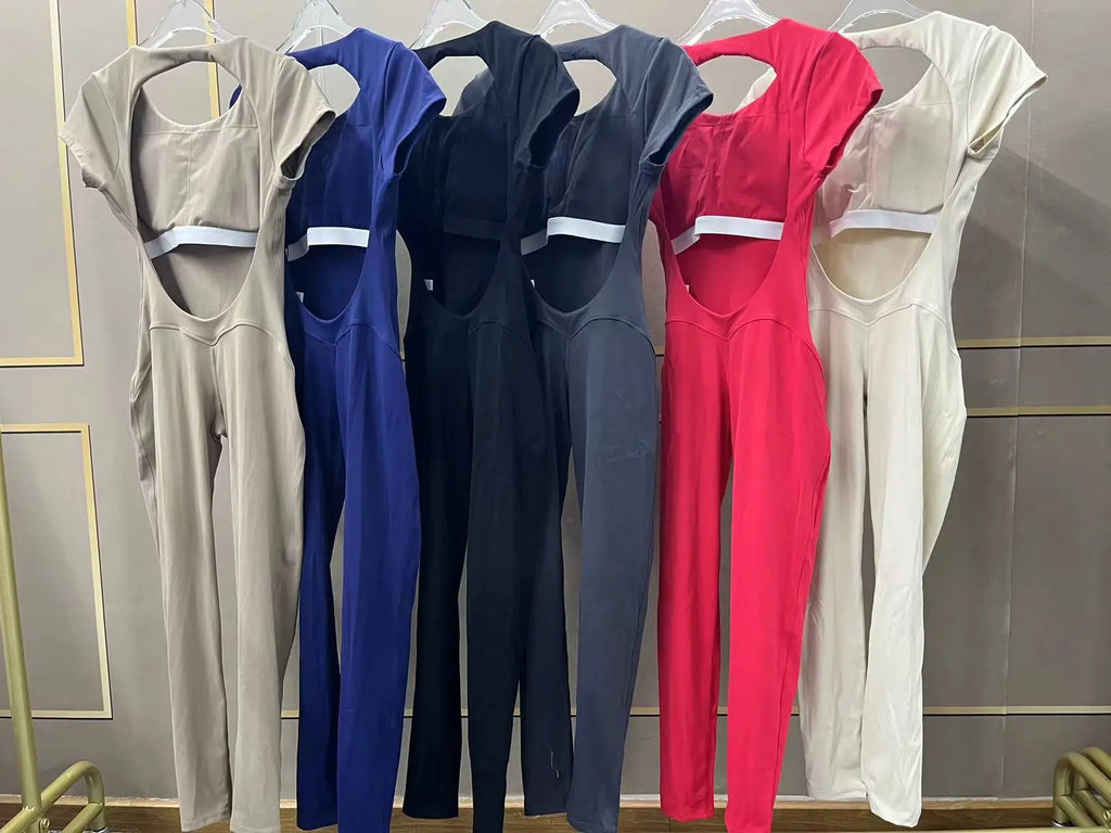 Yoga Set Sexy Backless One-piece Suit Female Rompers Quick Dry Yoga Clothing Workout Bodysuits Flared Sports Jumpsuit Women