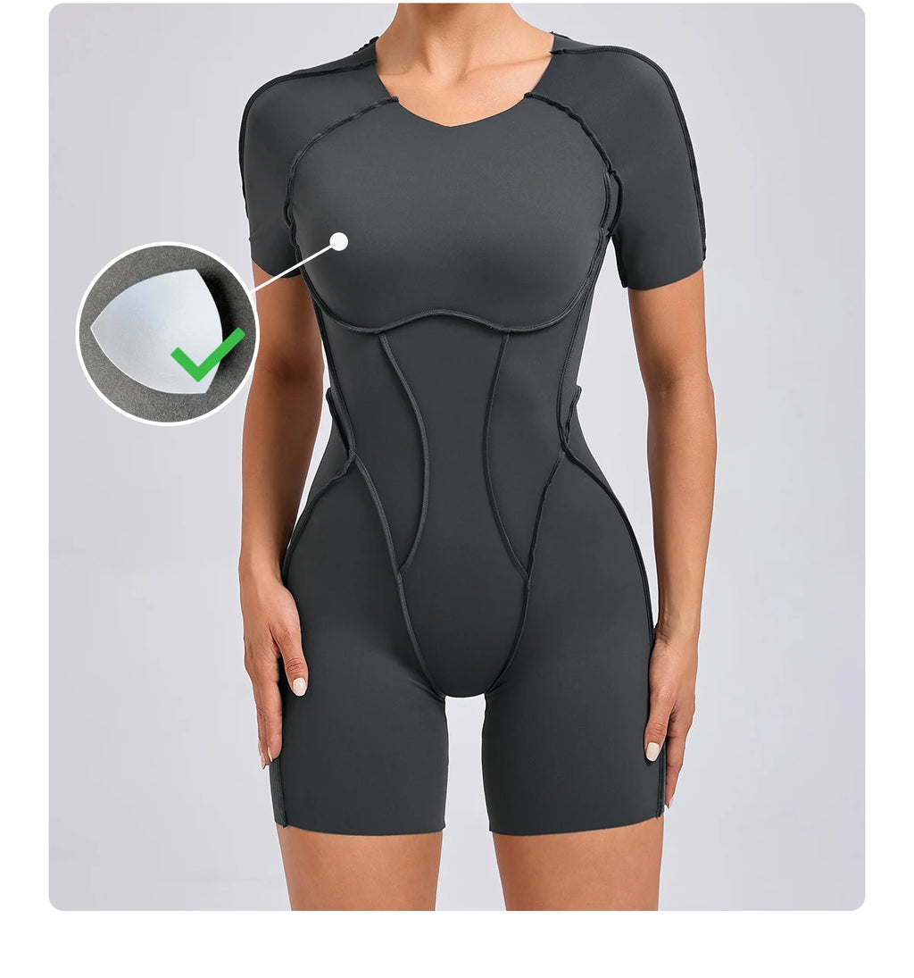 Short Jumpsuit Gym Clothes For Women Sportswear Fitness Overalls Backless Scrunch Booty Yoga Suit Sports Set Outfit