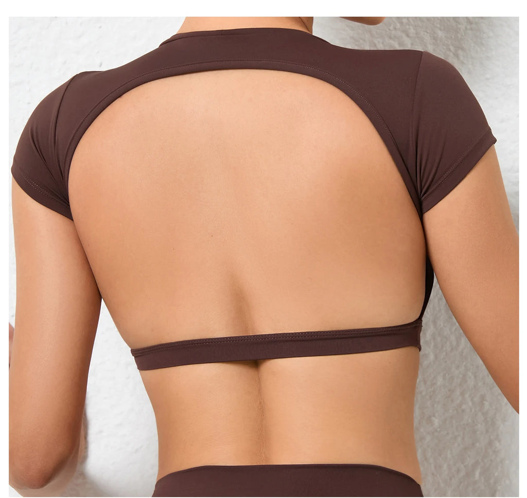 Sports Muscle Back Tee Without Padded Women Backless Sports Shirts Workout Gym Training Yoga T-Shirt Outdoor Open Back Tops