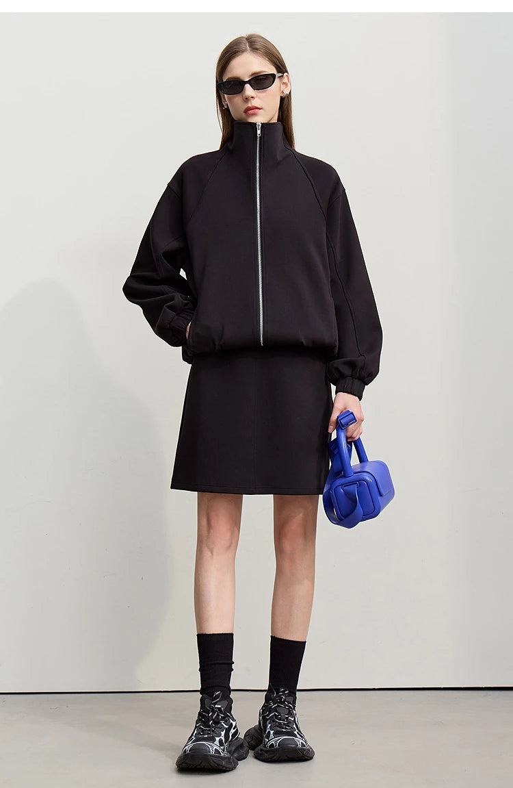 Knit Stand Collar Zip Jacket
