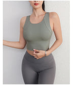 Women Sport Fixed Chest Pad Bra Female Athleisure Workout Tank Top Ladies Gym Clothes Yoga Sports Wear