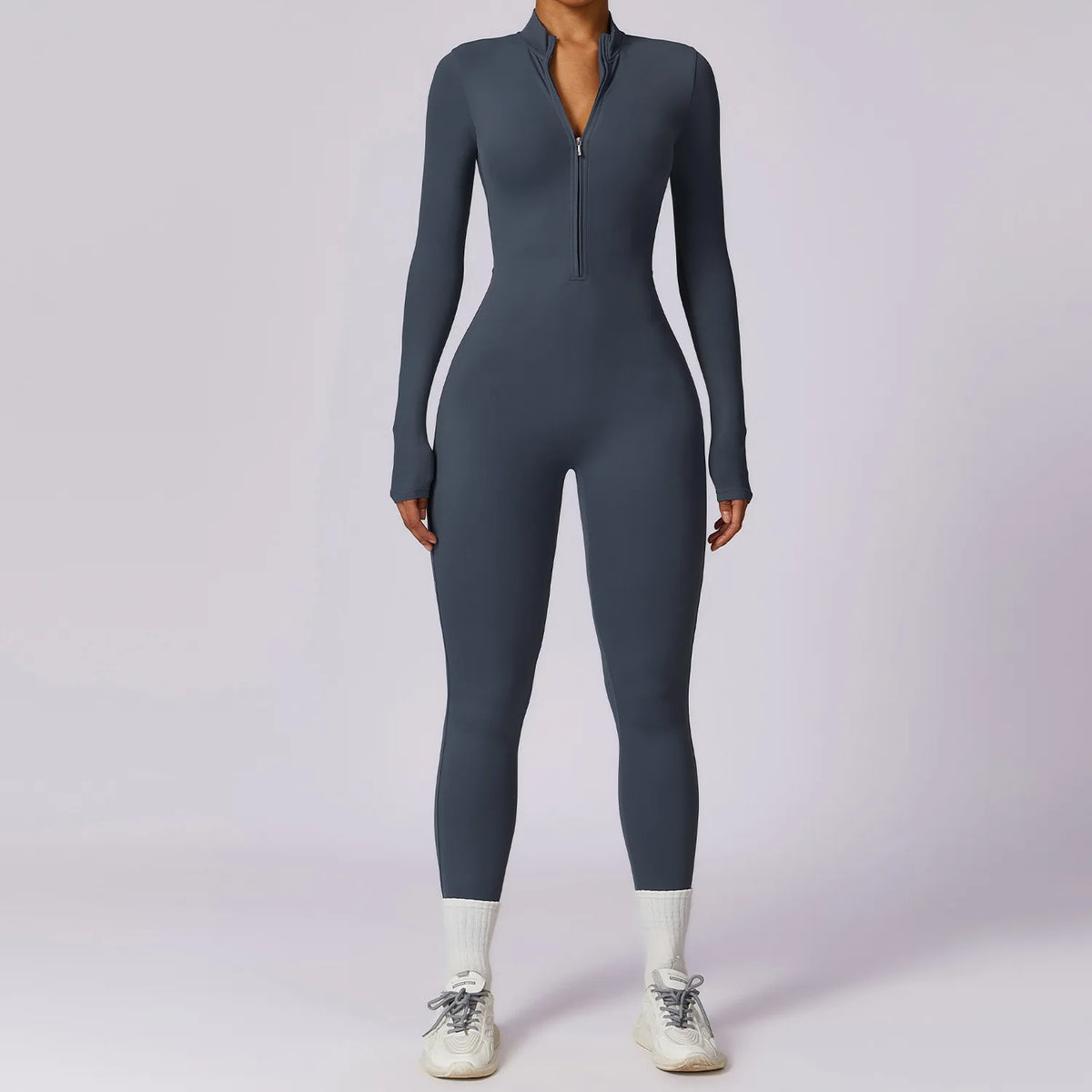 Ribbed Zip Long Sleeve Jumpsuit