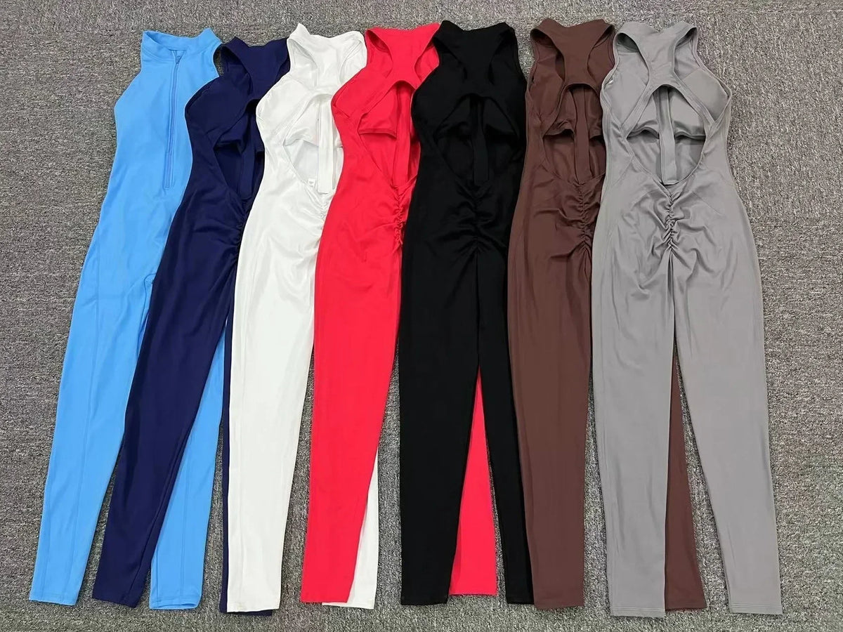 Zip Front Backless Jumpsuit