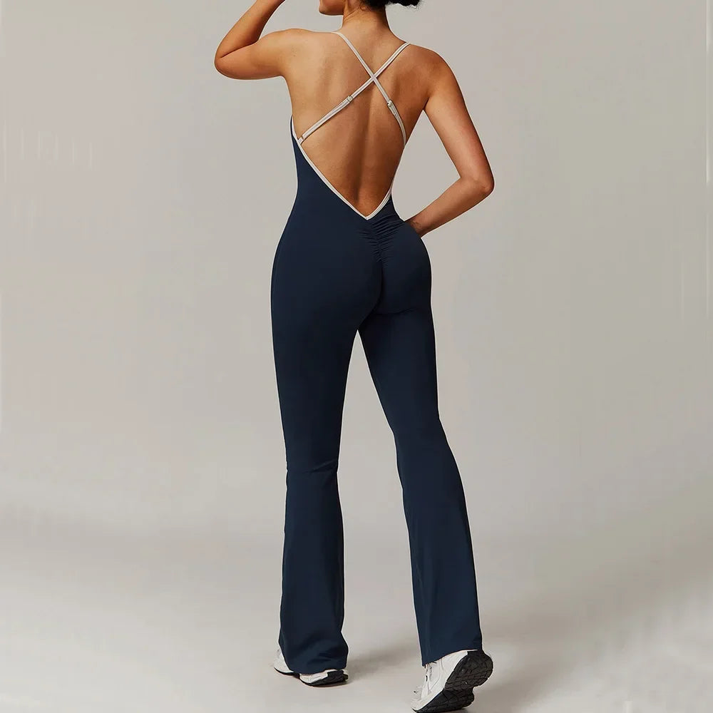 Deep V-Back Flare Jumpsuit