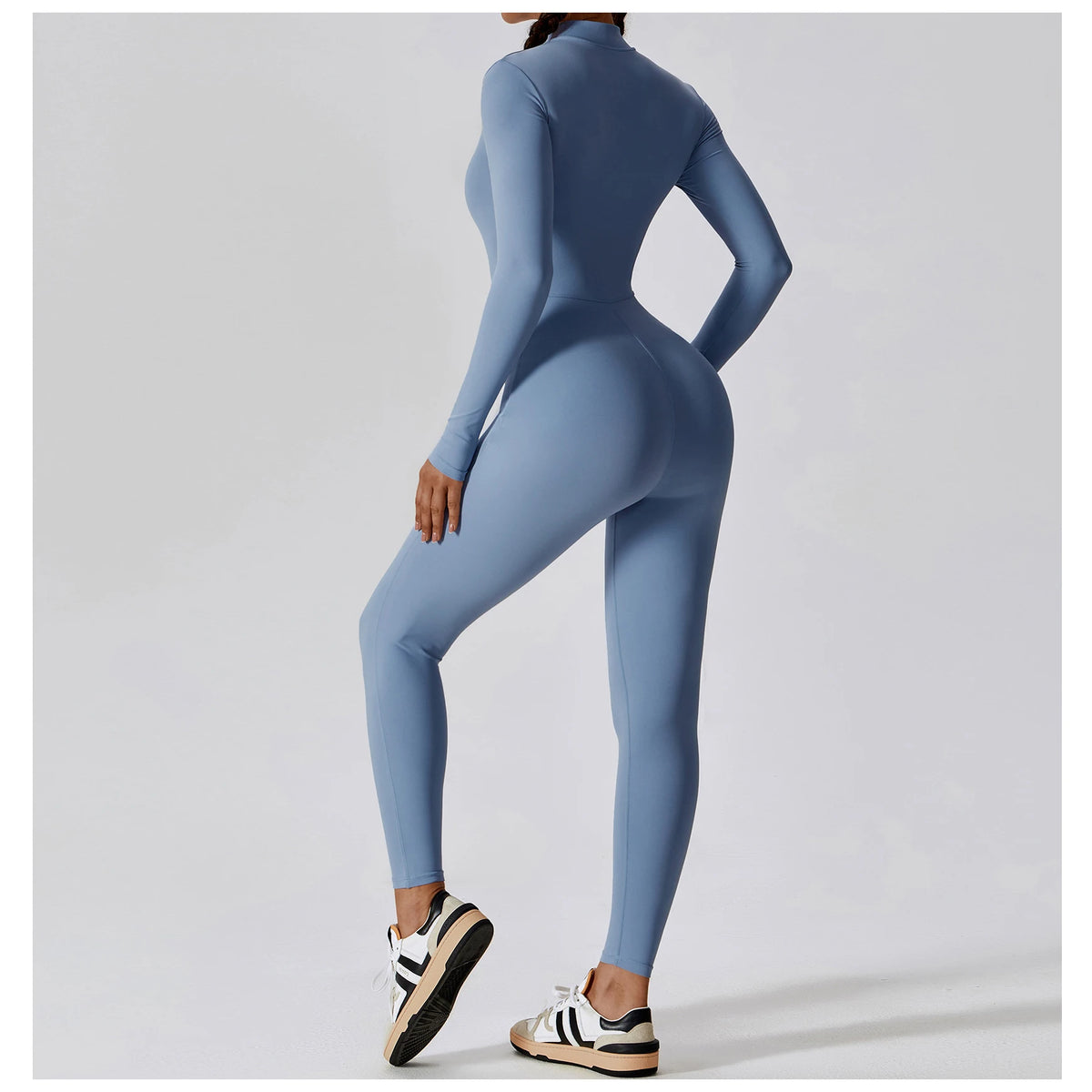 Ribbed Zip Long Sleeve Jumpsuit