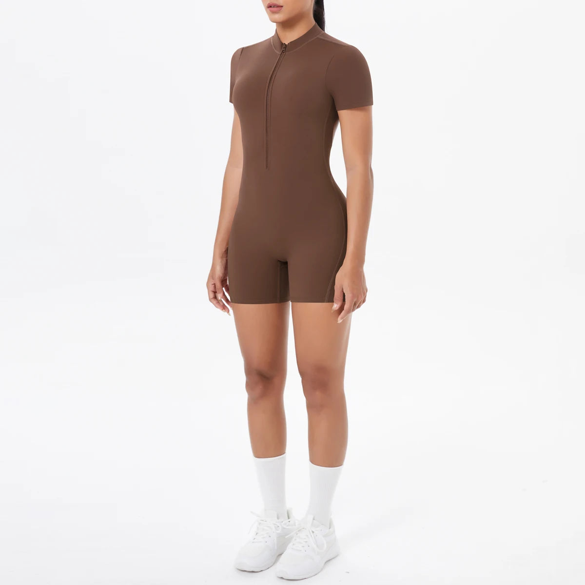 Short Sleeve Backless Zip Romper
