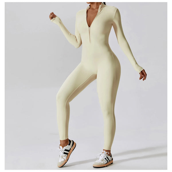 Ribbed Zip Long Sleeve Jumpsuit