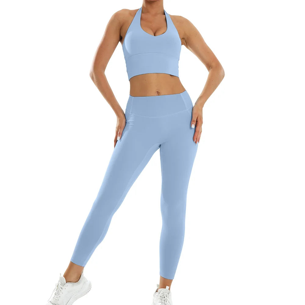 Elegant Women's Yoga Set - High Waist & Short Sleeve