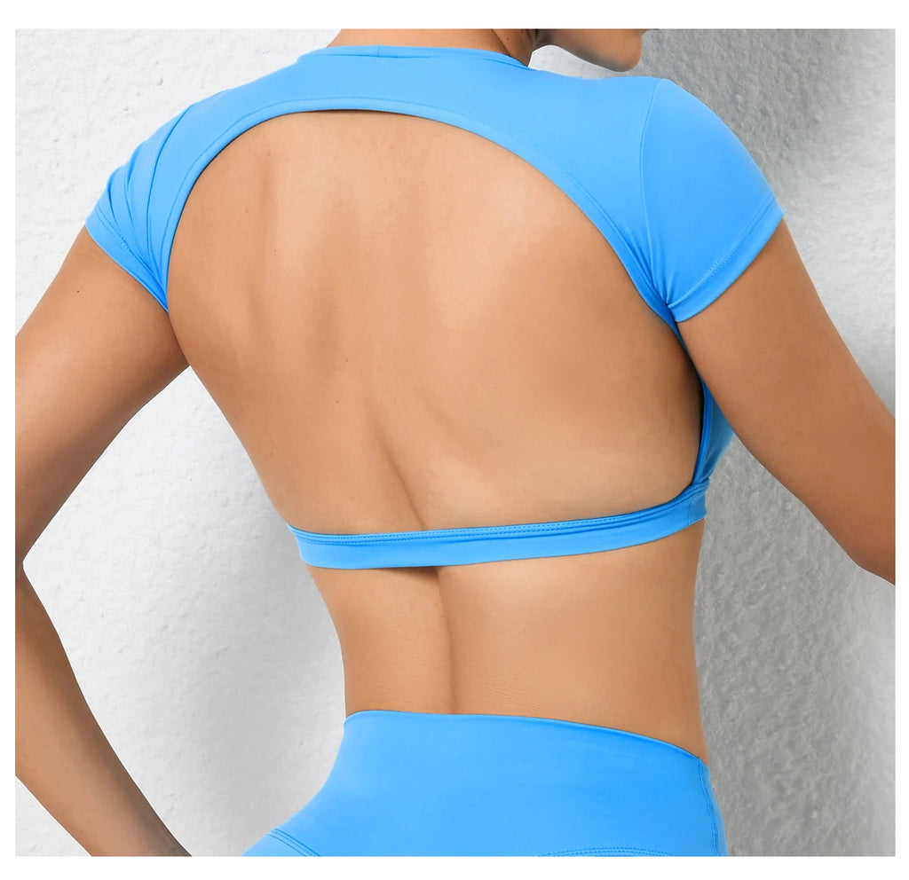 Sports Muscle Back Tee Without Padded Women Backless Sports Shirts Workout Gym Training Yoga T-Shirt Outdoor Open Back Tops